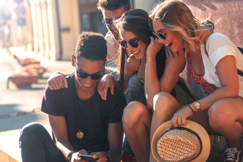 Group of friends with social skills hanging out